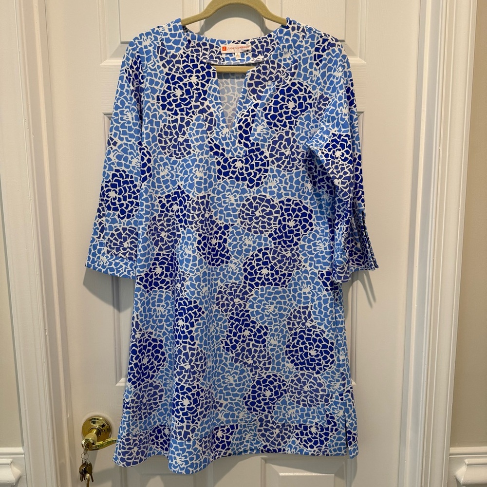 JUDE CONNALLY Blue Floral Mums the Word Mosaic print shift dress size L